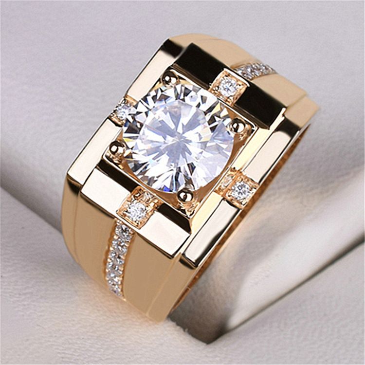 Anello da uomo in rame da 1 carato con zirconi e otto frecce in oro champagne con cuori prepotenti_voghion.com