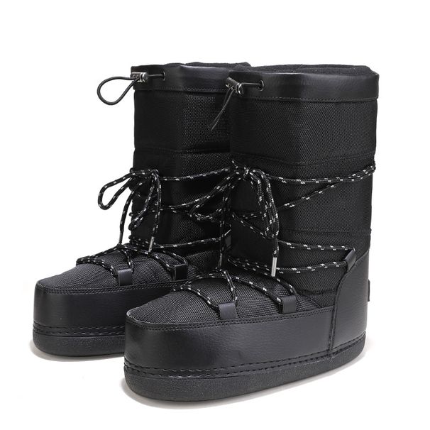 Women's Shoes Knee High Boots Outdoor Space Shoes Ski Boots Black Texture Thick Warm Shoes_voghion.com