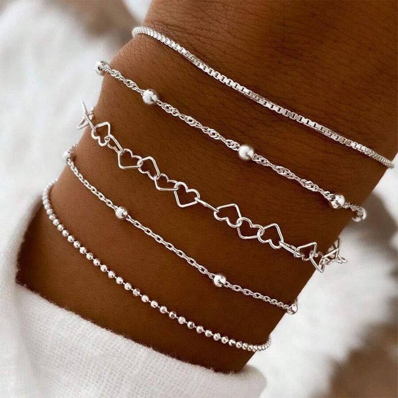 Conjunto de 5 piezas de cadena Figaro de metal para mujer, pulsera minimalista y moderna_voghion.com