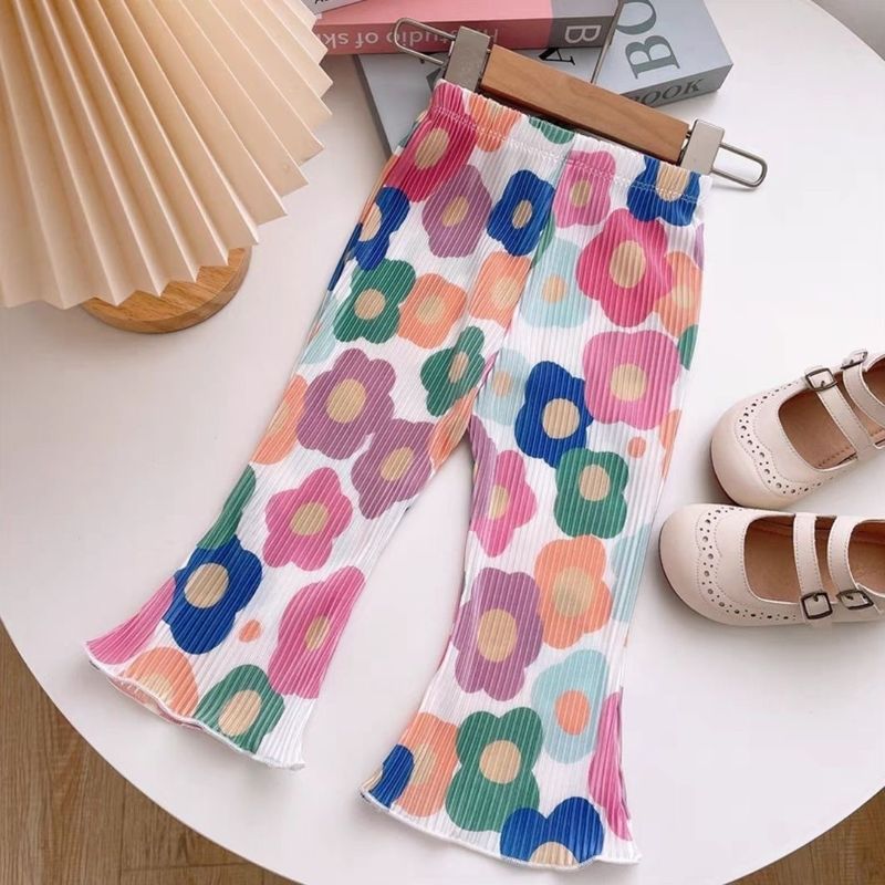 Kid's Clothing 2024 summer children's clothing girls new bell bottom pants children's stylish slim trousers baby stretch casual pants_voghion.com