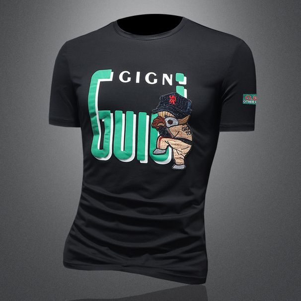 Besticktes Slim-Fit-T-Shirt mit Rundhalsausschnitt für Herren_voghion.com