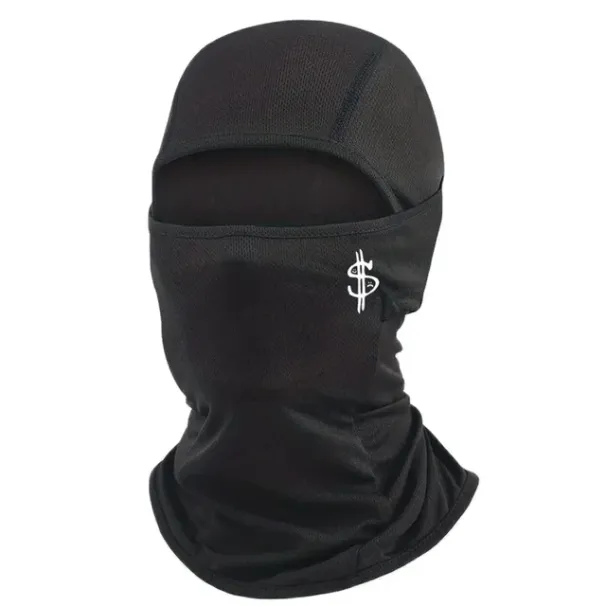 Schwarze, atmungsaktive Sturmhaube mit Buchstaben-Print für Motorradfahrer_voghion.com