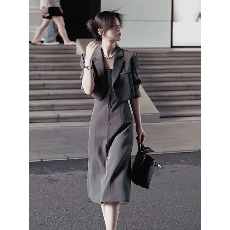 Vroege herfst Nieuwe minimalistische damesmode High-end zout stijl elegante volwassen pakjurk tweedelige set_voghion.com