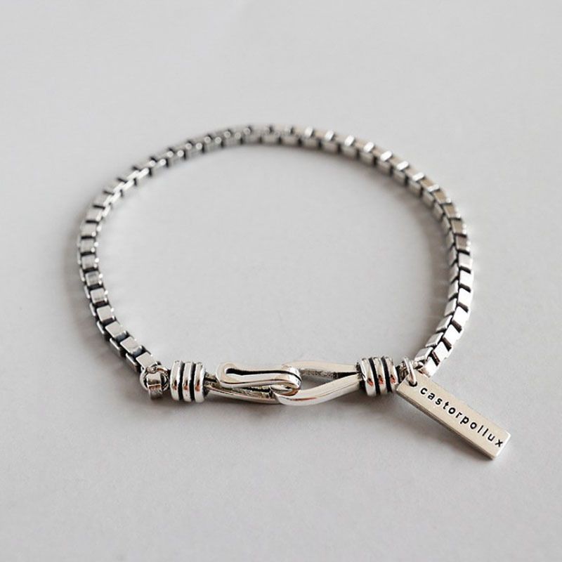 Hip-Hop Style Cuban For Men Ins Trendy Personality Square Tag Vintage Men's Box Bracelet_voghion.com