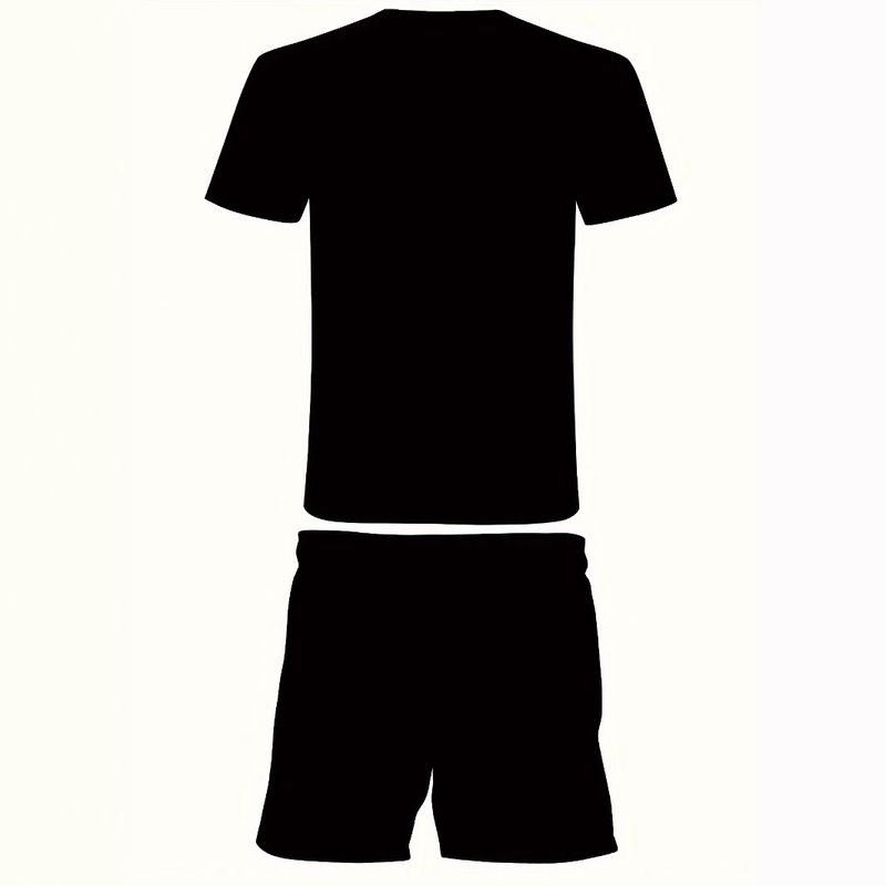 Costume deux pièces décontracté pour homme, imprimé numériquement, comprenant un t-shirt à manches courtes et col rond, un short à cordon de serrage et des poches, respirant et doux._voghion.com