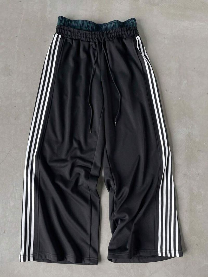 Cross Border Retro Street Style Doppelte Taille Streifen Lose Gerade Sport Freizeithose Jogginghose Für Männer Und Frauen_voghion.com