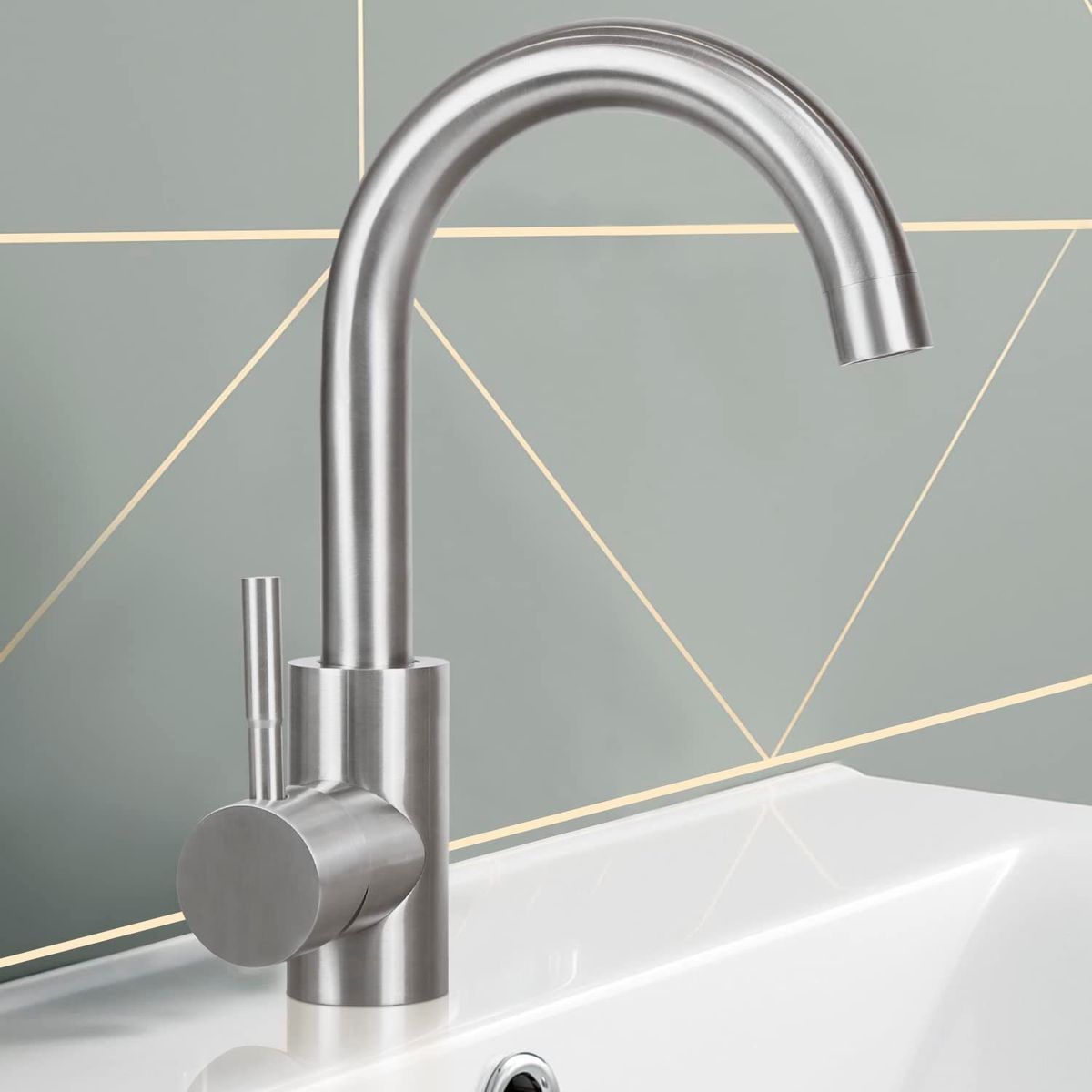 Glitzerlife Wasserhahn Bad Waschtischarmatur Waschbecken - Edelstahl Gebürstet Armatur 360°Drehbar Kaltwasserhahn Hochdruck Mischbatterie Für Badezimmer WC Spüle_voghion.com