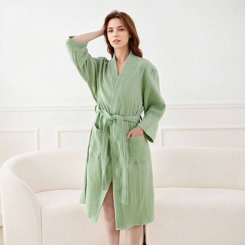 Three Layer Gauze Bathrobe A Type Spring And Summer Thin Home Clothes Nightgown Pure Cotton Bathrobe Couple Water Absorbing Quick Drying Bathrobe_voghion.com