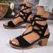 Plus Size Chunky Heel Spring Summer New Hollow Peep Toe Flower Buckle Casual Women's Sandals Strappy_voghion.com