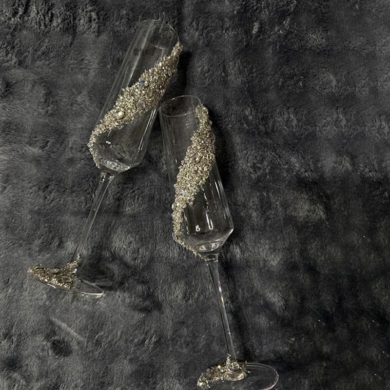 Pair Champagne Handmade Material Kit Engagement Wedding Toast Glasses Gift_voghion.com
