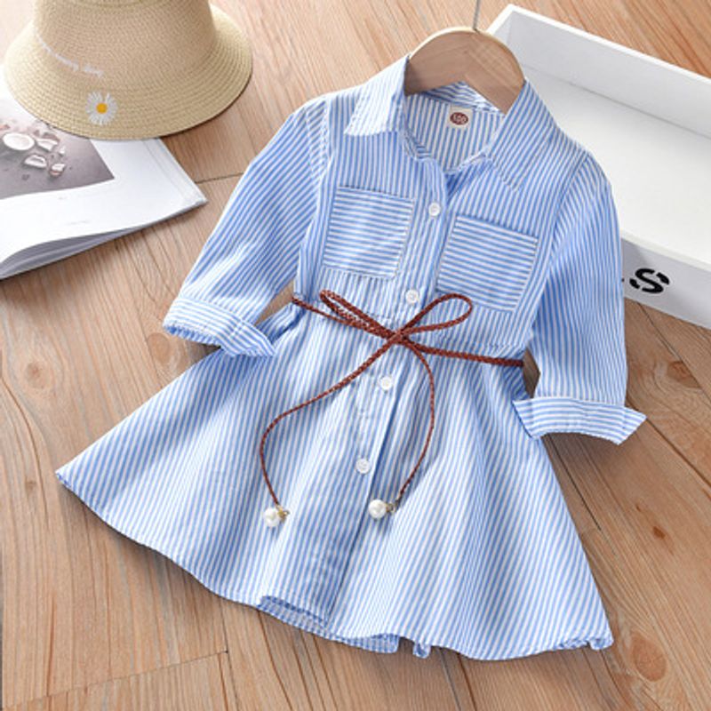 Rochii de fete pentru copii, primăvara și toamna, vara nouă, rochie de cămașă pentru copii, fustă elegantă cu dungi, tendință_voghion.com