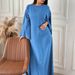 Women's Clothing Casual Simple Style Solid Color Wide Sleeve Long Skirt Dress_voghion.com