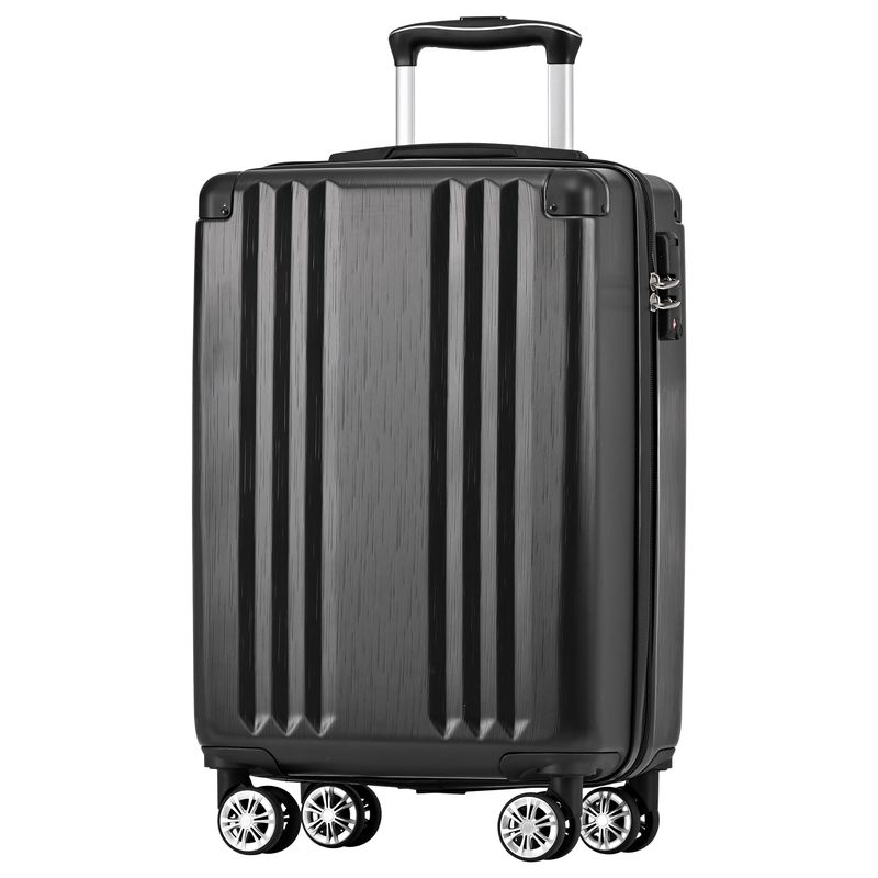 Hartschalen-Koffer, Rollkoffer, Reisekoffer, Handgepäck 4 Rollen, ABS-Material, TSA Zollschloss, 56.5*37.5*22.5, Schwarz_voghion.com