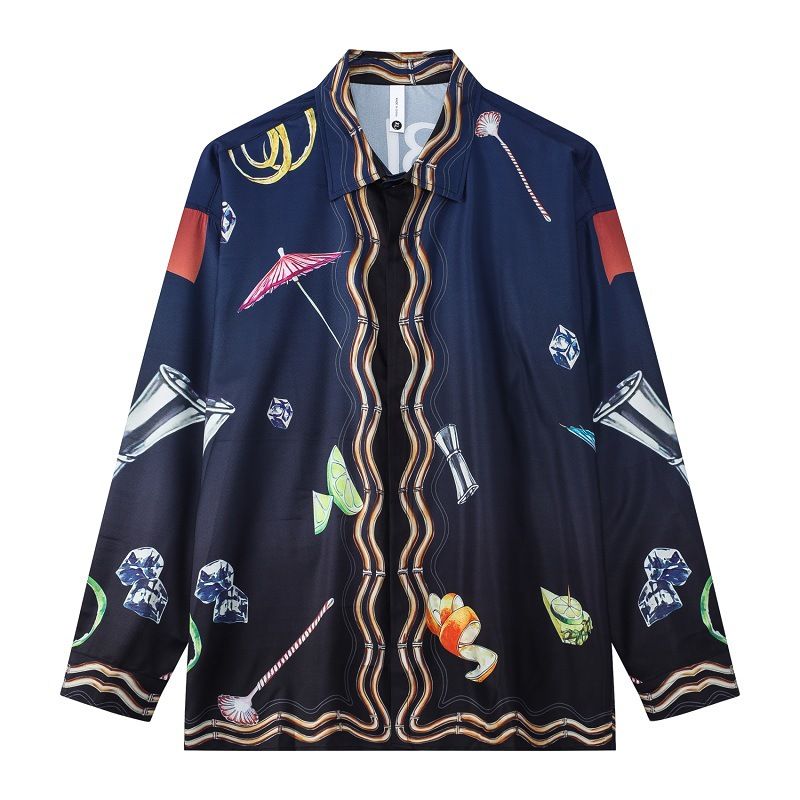 Men's clothing high street flower shirt long sleeves retro light luxury  ice cube shirt youth positioning cardigan men_voghion.com