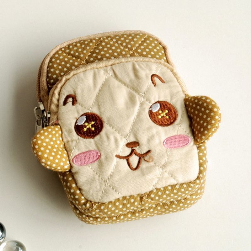 [Lovely Monkey] Embroidered Applique Fabric Art Wallet Purse/ Pouch Bag (2.9 X 4.7 X 0.98 inches)_voghion.com