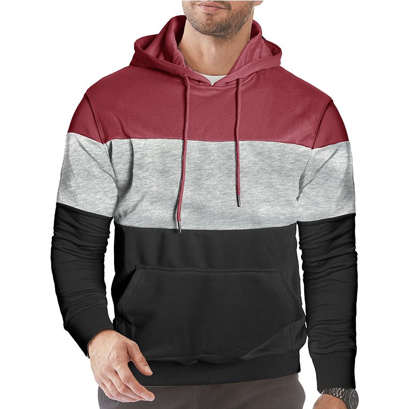 Felpa con cappuccio casual a maniche lunghe da uomo con design a blocchi di colore - Felpa comoda ed elegante per l'autunno e l'inverno_voghion.com