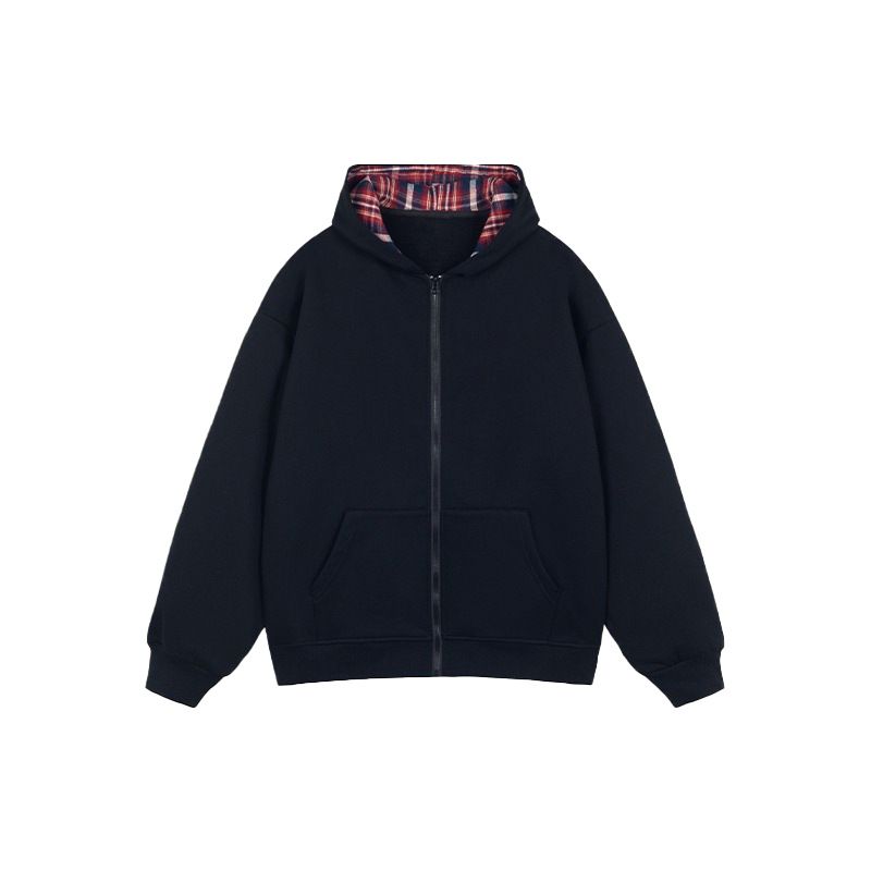 Felpa con cappuccio e cerniera in stile vintage, da uomo e da donna, in misto cotone e pile, con motivo patchwork a quadri - leggera e comoda per un abbigliamento casual_voghion.com