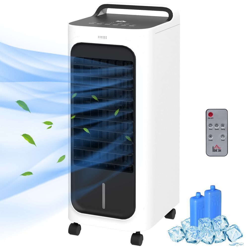 HOMCOM Room Air Cooler With Ice Packs, Ice Cooling Fan Water Humidifier Unit With Remote, Timer, Oscillating_voghion.com