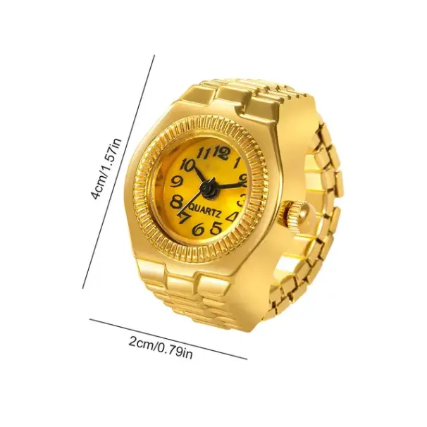 2025 Nye Ankomster Simple Gyldne Finger Mini Elastisk Rem Legering Ure Par Ringe Smykker Ur Retro Romersk Quartz Ur Ring Kvinder_voghion.com