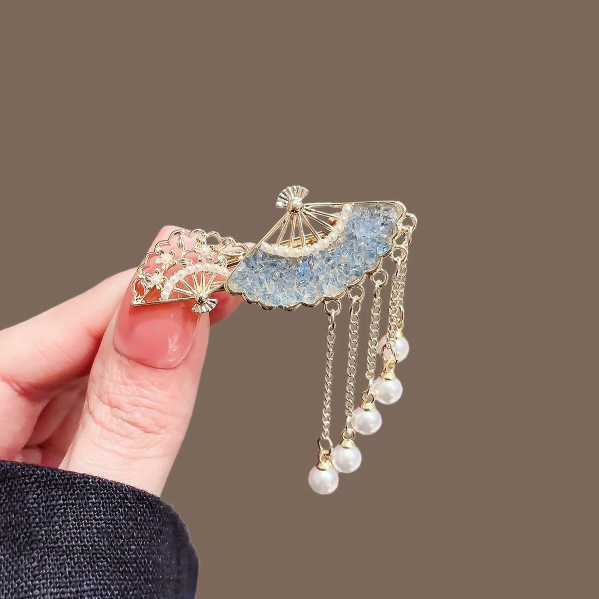 Forcina per capelli con frange a forma di ventaglio di cristallo da donna, 2025, nuovo temperamento, frangia laterale, moda fronte spezzata, fermaglio a becco d'anatra_voghion.com