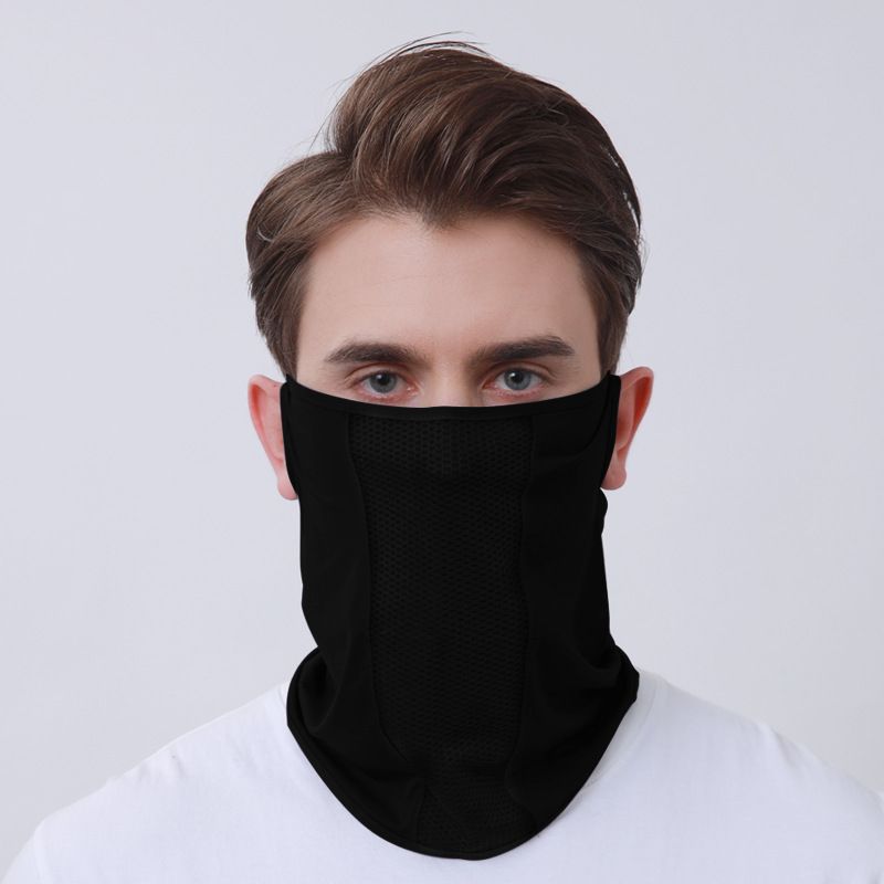 Sunscreen ear hanging mask for summer outdoor sports, ice silk anti ultraviolet breathable mesh hole cycling golf neckband_voghion.com