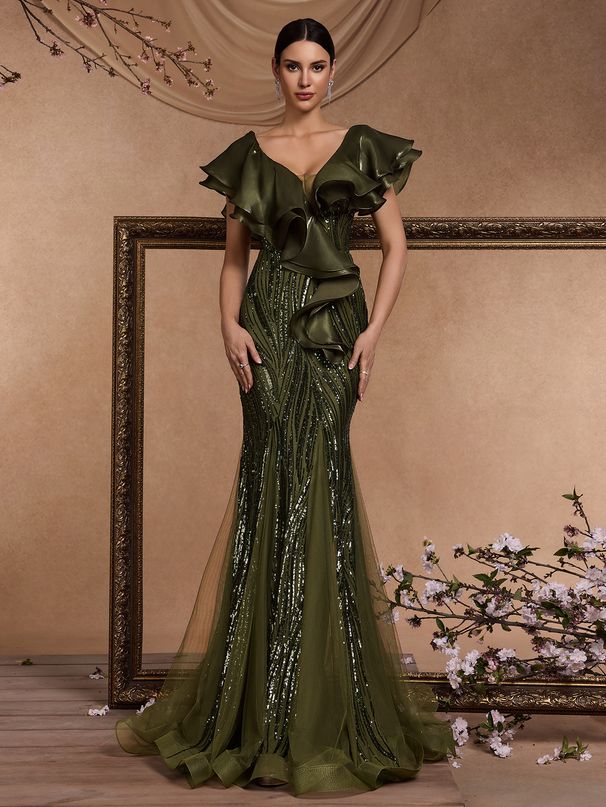 ChicShe ChicShe Elegant Ruffle Sleeve Beaded Evening Dress With Open Back Luxurious Mermaid Graduation Gown_voghion.com