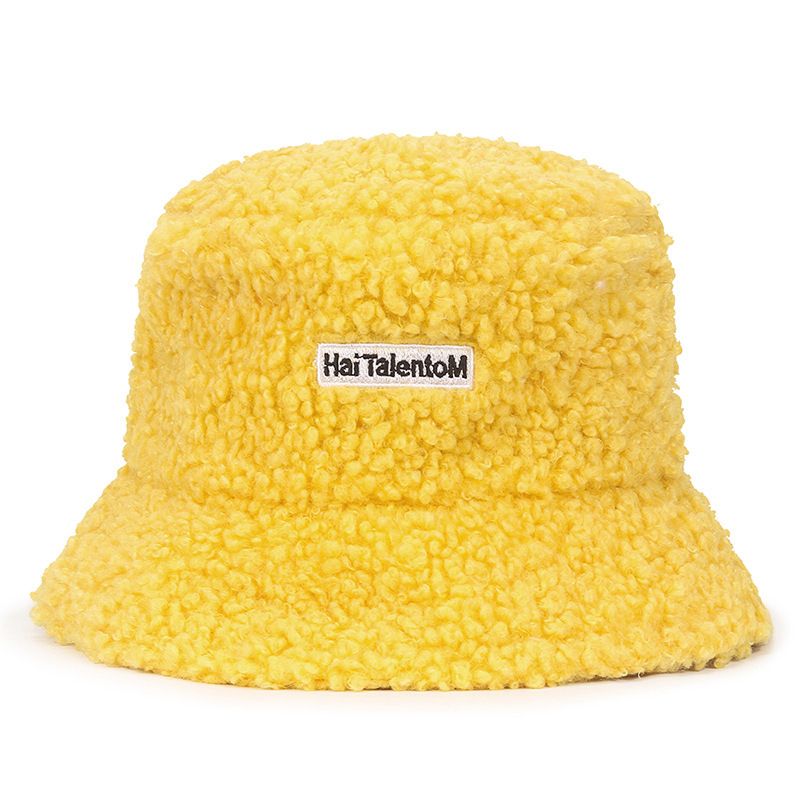 Hat girl autumn and winter  literature and art small fresh fisherman hat ins trend letter embroidery lamb wool basin hat_voghion.com