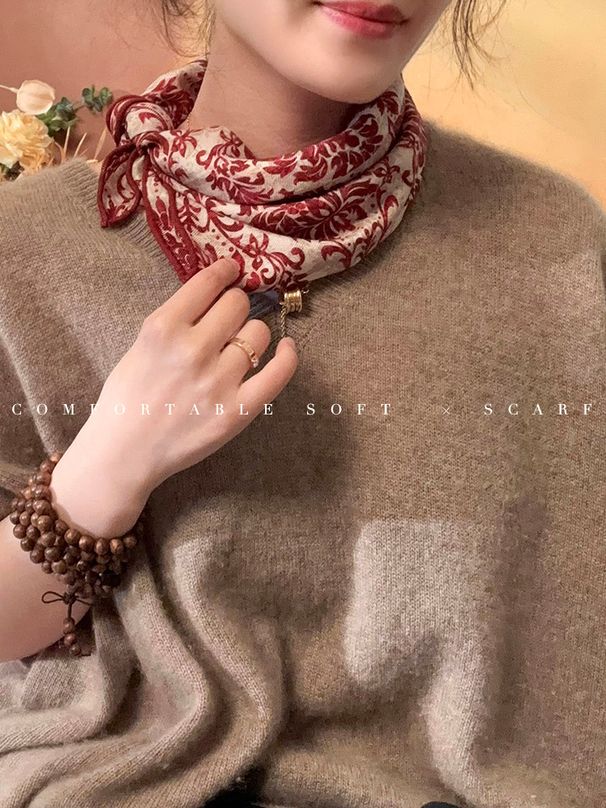 Scialle con scollo quadrato, stile classico, rosso, versatile, in seta e lana, per donna, caldo, primaverile e autunnale_voghion.com