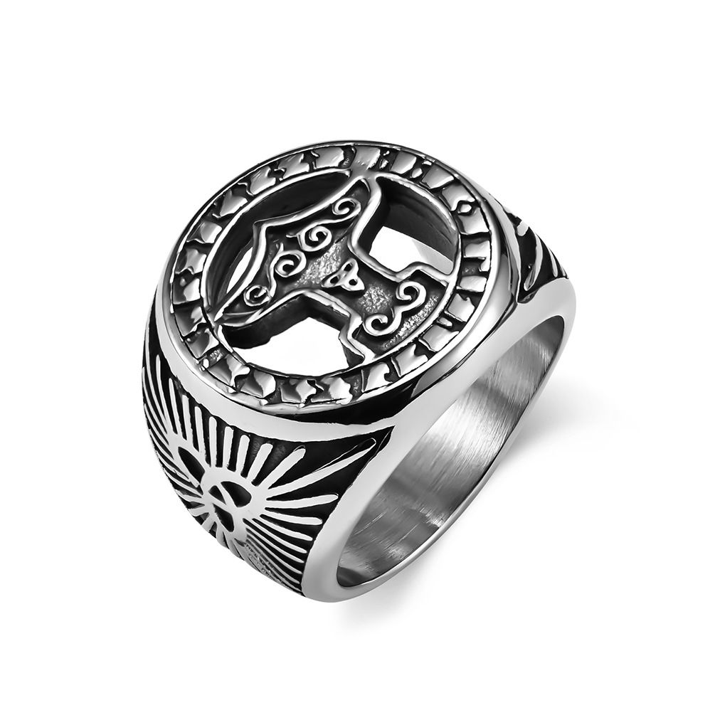 Retro Nordic Viking Eternal Knot Battle Axe Titanium Stalen Ring Keltische Driehoek Knoop Roestvrijstalen Hand Sieraden_voghion.com