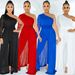 Damen-Overall, einfarbig, sexy Mesh-Perspektive, One-Shoulder-Schräghals, langärmelige Hose, Damen-Overall_voghion.com