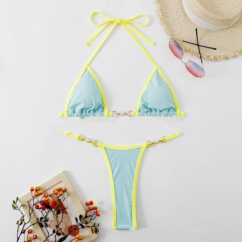 Damenbekleidung Neuer zweiteiliger Bikini Farblich passender Badeanzug_voghion.com