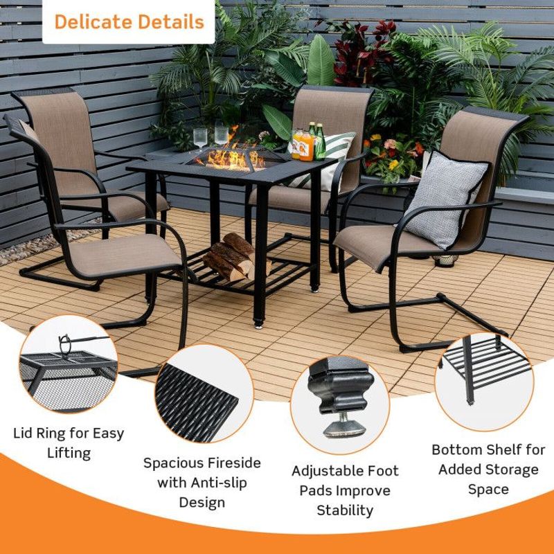 31 Inch Outdoor Fire Pit Dining Table With Cooking BBQ Grate_voghion.com