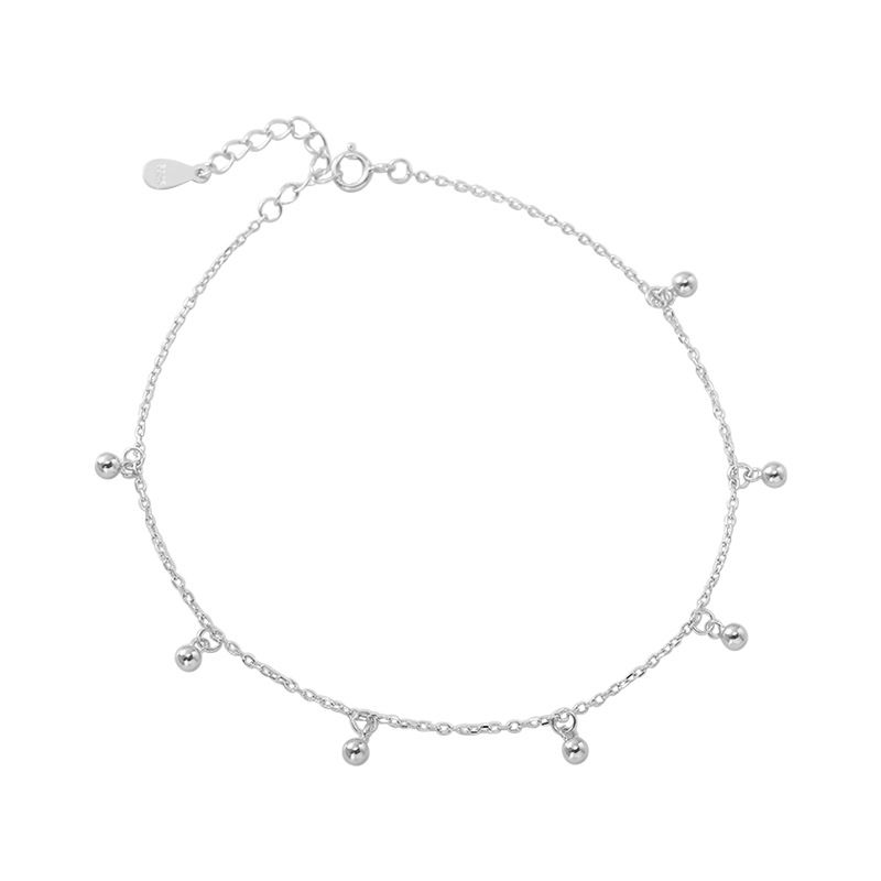 Sterling Silver Round Bead Anklet For Women Korean Style Simple Niche Design Fashion Personality Student Bestie Foot_voghion.com