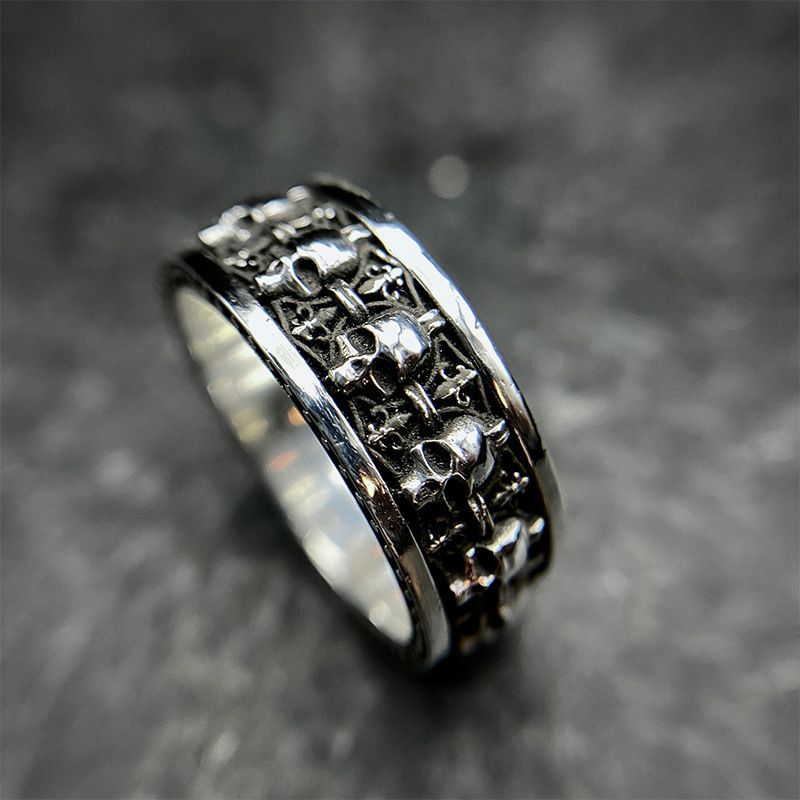 Anello da uomo con teschio e testa, stile gotico punk, regalo maschile_voghion.com