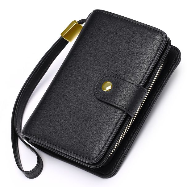 New Women's Wallet Short Korean Style Simple Coin Purse Buckle Zipper Multi-card Card Bag_voghion.com