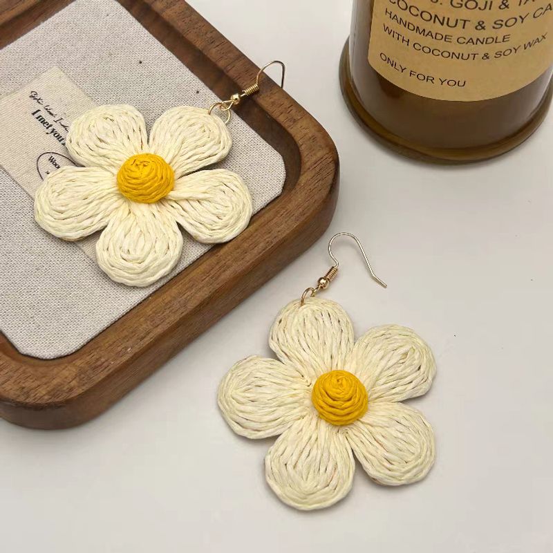 Set di gioielli da donna, orecchini a forma di girasole, gialli e bianchi, fatti a mano, stile isola delle vacanze, nuovi orecchini a forma di fiore esagerato, design di nicchia, ganci per le orecchie_voghion.com