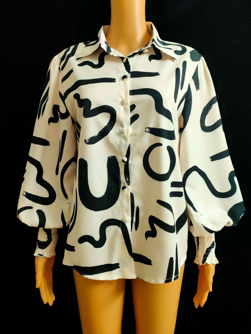 Abbigliamento da donna Moda stampa ragazza pendolare con lanterna tutta abbinata camicia a maniche lunghe_voghion.com