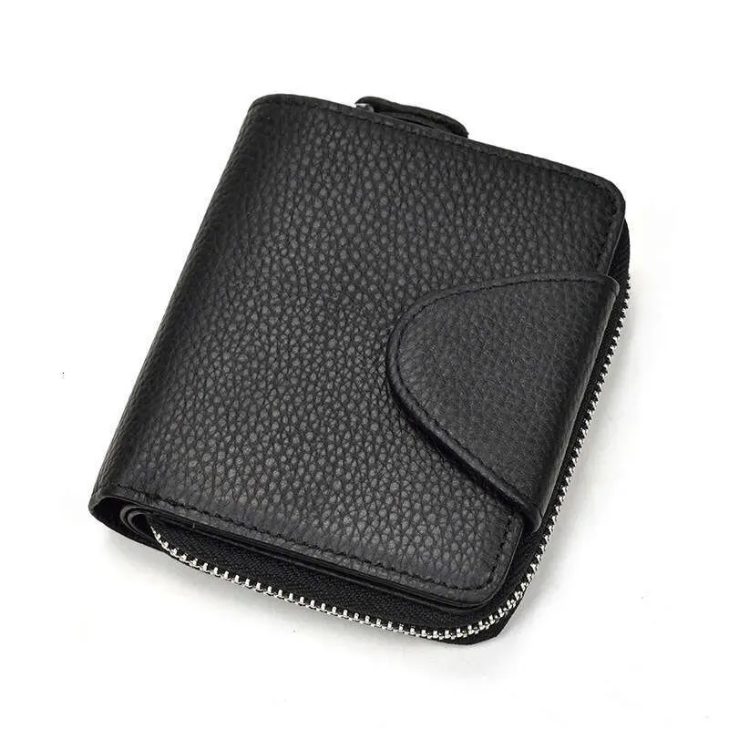 Kurze Herren-Geldbörse mit Reißverschluss, klein, schwarz, aus echtem Leder, mit mehreren Kartenfächern, aus Rindsleder_voghion.com