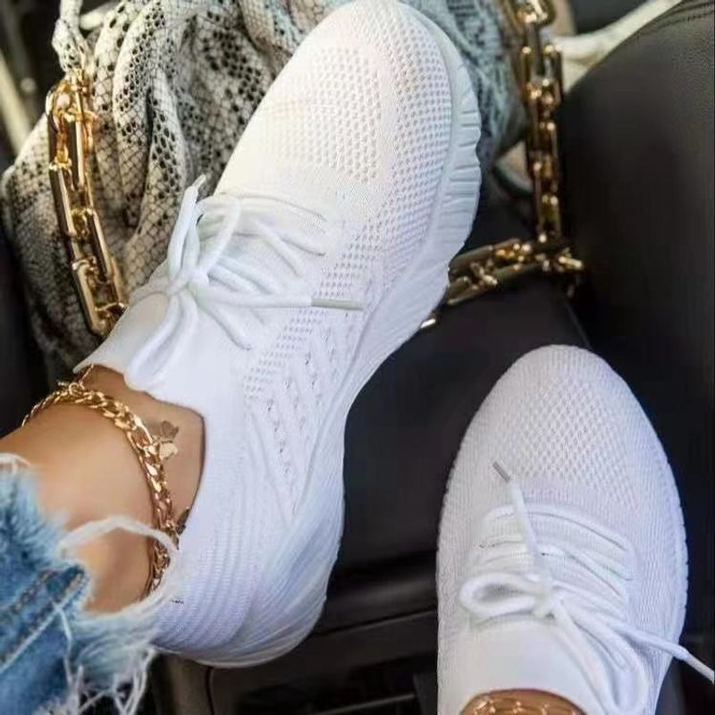 fliegende gewebte Schuhe mit flachem Absatz und Netzstoff in Volltonfarbe, niedrige Oberseite, runde Zehenpartie, Netzstoffschuhe, Paarschuhe_voghion.com