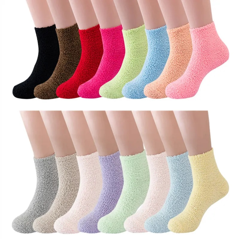 Haruku Autumn Winter Women's Thickened Thermal Coral Fleece Floor Fuzzy Soft Candy Colorful Kawaii Socks_voghion.com