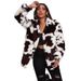 Women's fashion cow print black and white women's jacket loose rabbit fur coat_voghion.com
