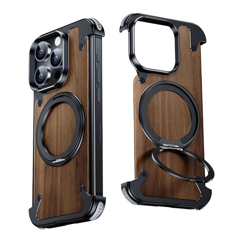 For IPhone 17 IPhone16 Pro Max Case, Natural Wood Magsafe Case With 360° Rotating Stand, Military-Grade Shockproof Thin Cover._voghion.com