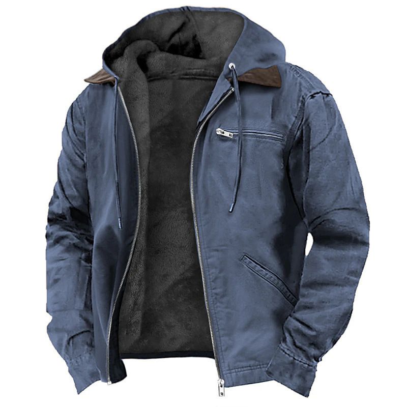 ​Lässige Retro-Kapuzenjacke für Herren mit Reißverschluss – Winddichter Polyestermantel für den Alltag (Schwarz, Grau, Marineblau, Grün, Kamel)​_voghion.com