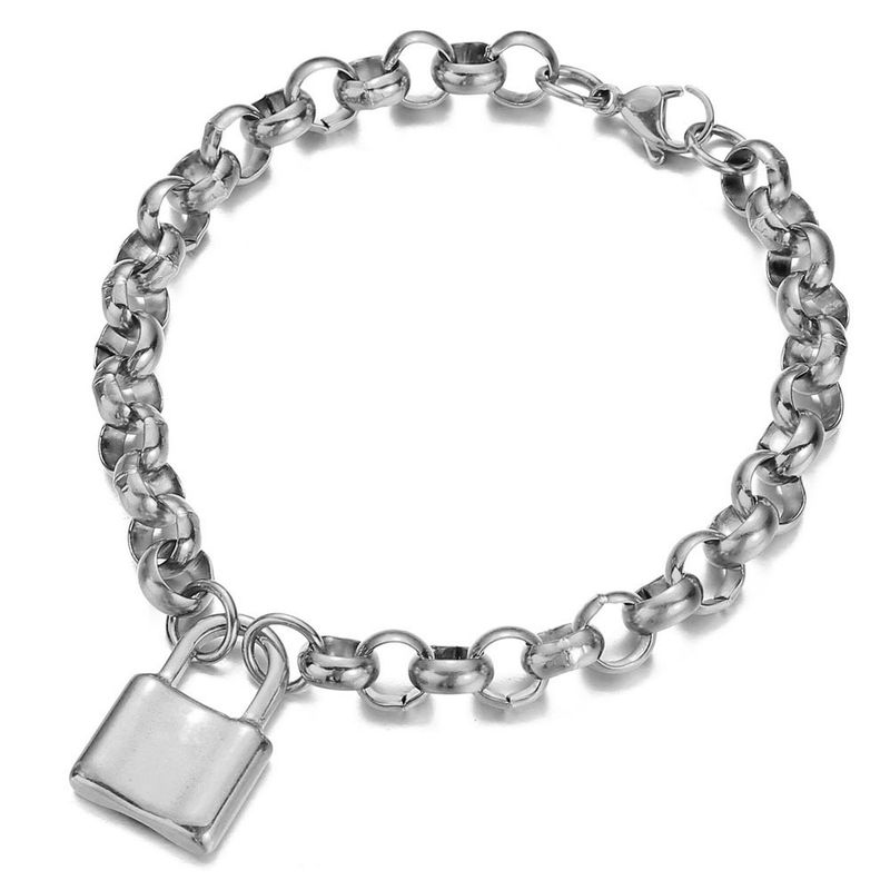 Edelstahl handgefertigtes Vorhängeschlossarmband Gold Titanstahl Rundstahl Kettenarmband Unisex Armband_voghion.com
