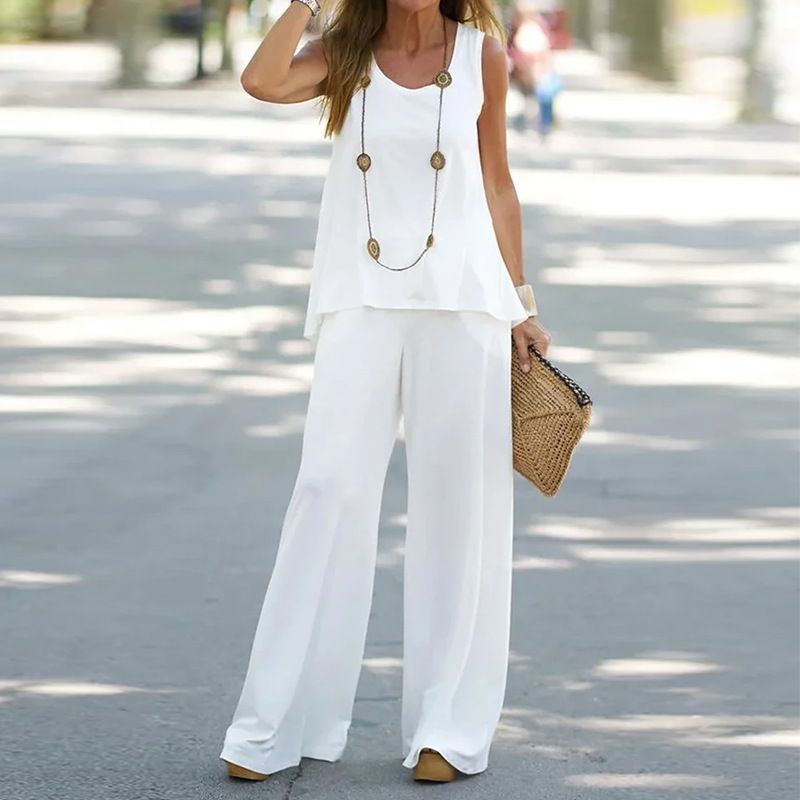 dames bedrukte casual pakken fabrikanten directe verkoop mouwloos t-shirt broek tweedelig pak_voghion.com