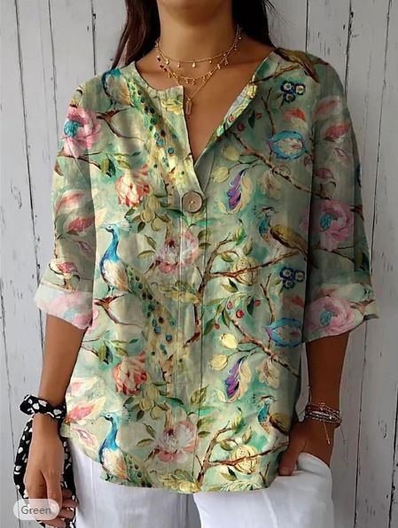 2025 New Women's Spring And Autumn Button V-neck Casual Top T-shirt_voghion.com