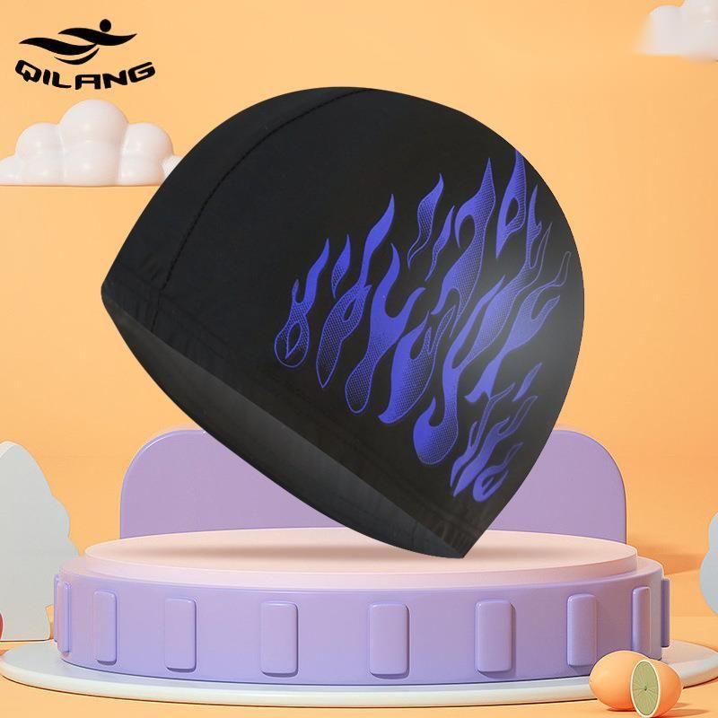 Flame Swimming For Adults Men Fashion Printed Ear Protection Nylon Fabric Swim Cap Non-Tightening_voghion.com