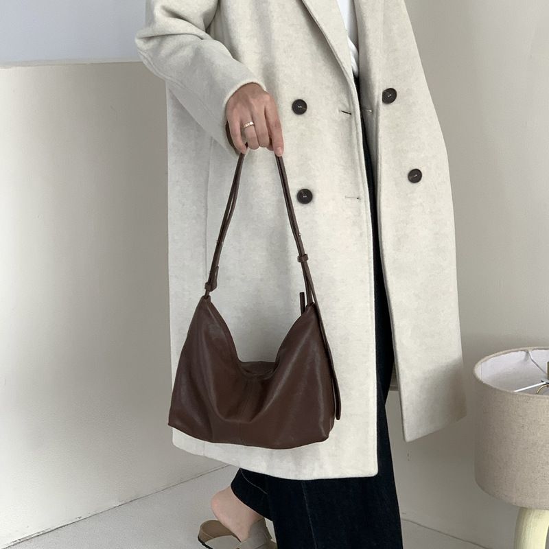 【 Vera pelle 】 Borsa a tracolla da donna in vera pelle di pecora conciata al vegetale, stile pigro, con tracolla a forma di hobo_voghion.com