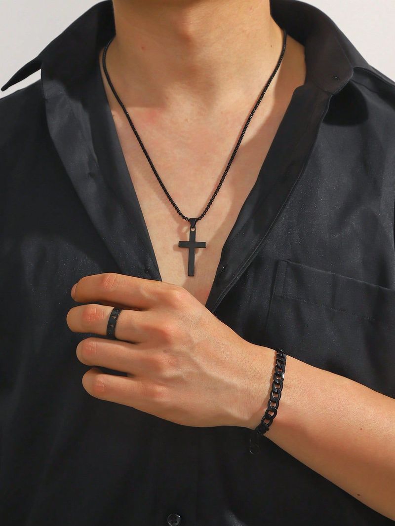 2024 Combinatie Zwarte Heren Hanger Cubaanse Link Armband Holle Kruis Ring_voghion.com