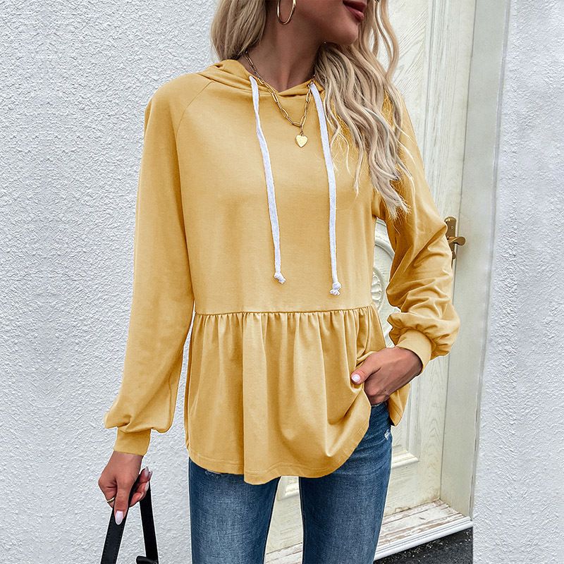 Kadın giyim İlkbahar ve Sonbahar ihracat bağımsız istasyon yeni ürünler Orta Doğu kadın tasarım kazak kapşonlu düz renk sweatshirt_voghion.com